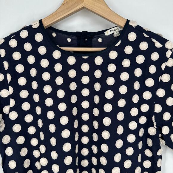 Madewell Textured Dot Top Embroidered Crew Neck Short Sleeve Boxy Blouse - Picture 6 of 14